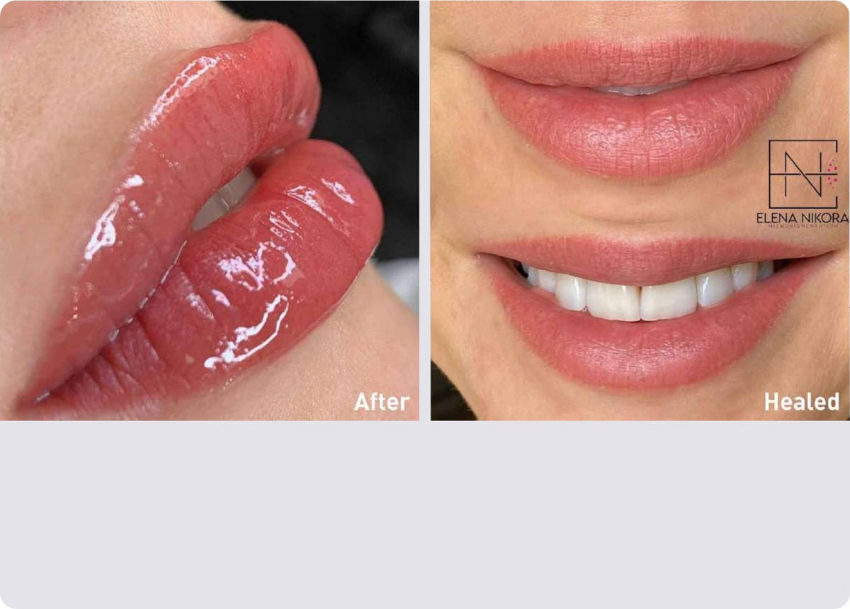 Amiea Organicline Le Rouge after and healed lip blush results on a real client