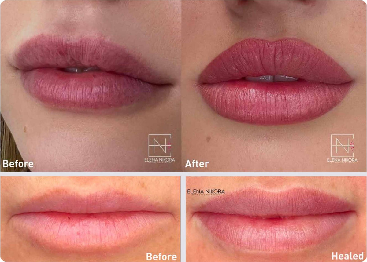 Amiea Organicline Tasty Nude before, after and healed lip blush results on a real client
